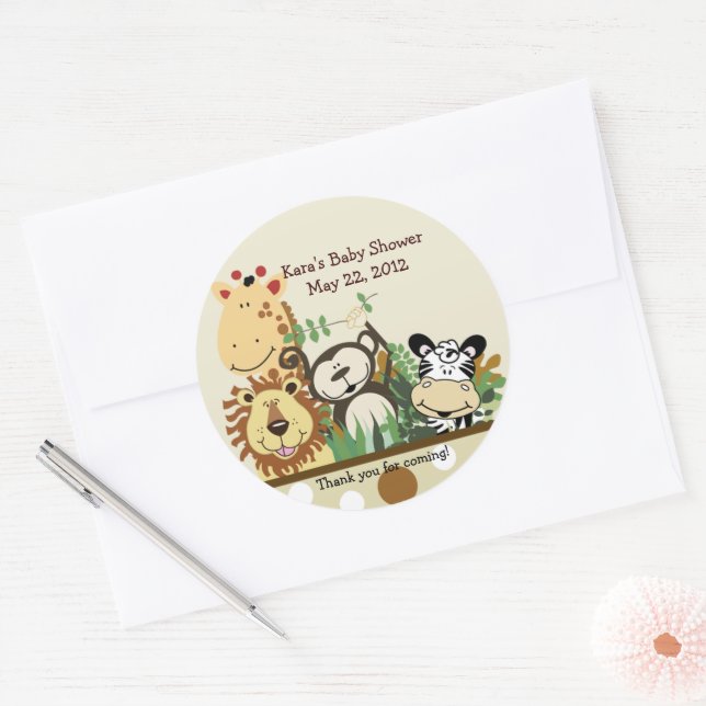 Rond Le Zoo Crew Jungle Animaux Favoriser Sticker - Tan (Enveloppe)