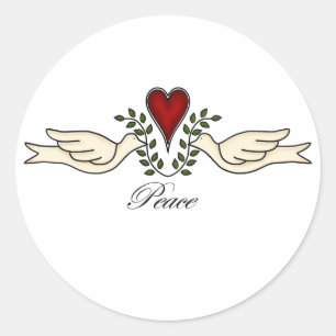 Rond Les colombes de la paix avec Sticker de coeur
