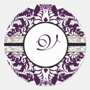 Rond LETTRE INITIALE DE Sticker pourpre Damas V Mariage