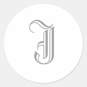Rond LETTRE J Sticker Monogramme Gris Vieux Anglais