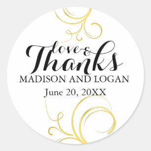 Rond Love and Thanks Gold Swirl Mariage Sticker personn