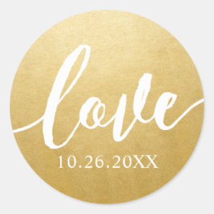 Rond Love Script Gold Favoriser Sticker avec date