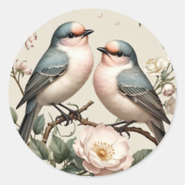 Rond LoveBird Floral Round Engagement Party Sticker
