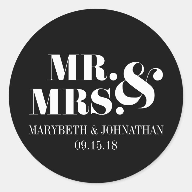 Rond M. et Mme Modern Bold Wedding Favor Sticker (Devant)