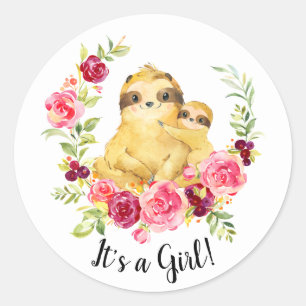 Rond Maman & Baby Sloth C'est un Sticker Fille Faveur
