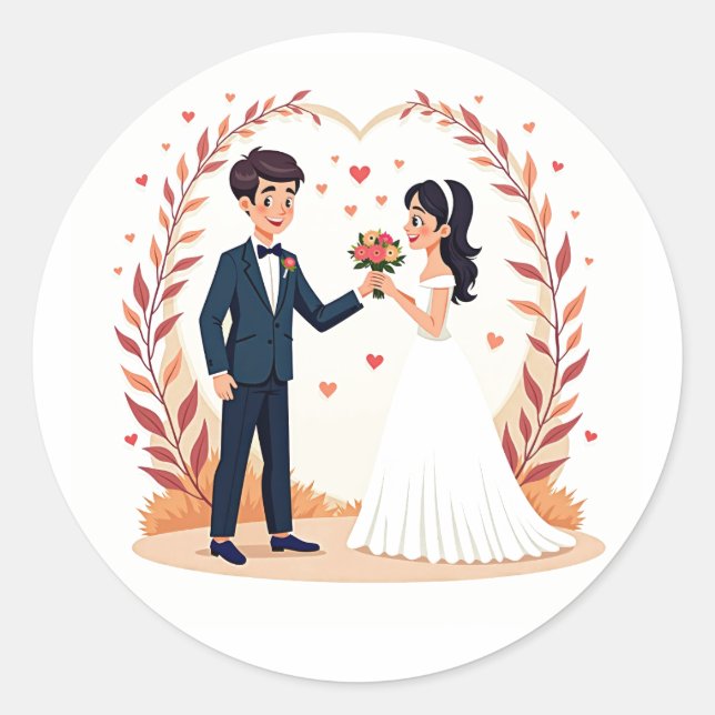 Rond Mariage Couple tenant le coeur Sticker (Devant)