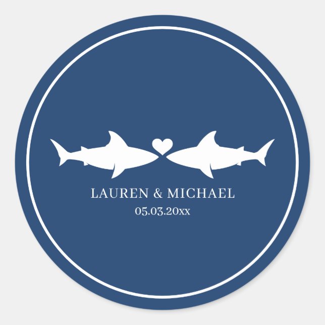 Rond Mariage de requin avec des noms Sticker ovale (Devant)