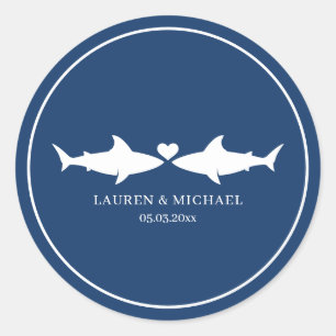 Rond Mariage de requin avec des noms Sticker ovale