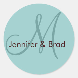 Rond Mariée Noms de chambre Monogramme Sticker Bleu