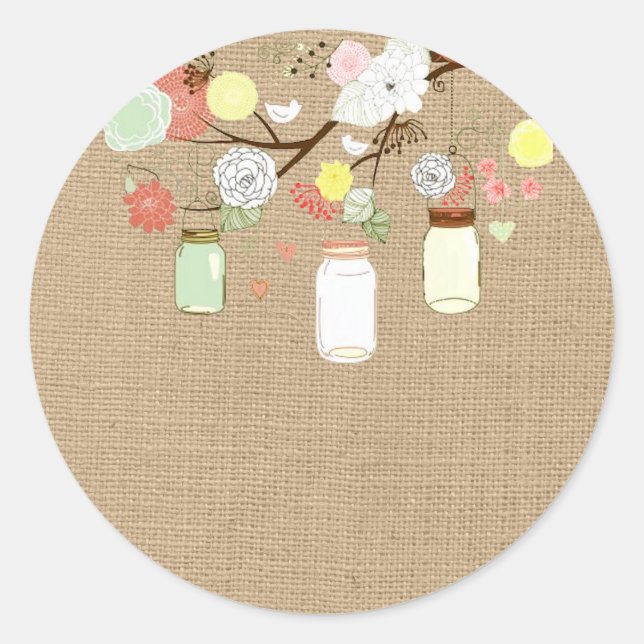 Rond Mason Jars sur Sticker Faux Burlap (Devant)