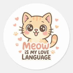 Rond Meow est My Love Langue Chat Sticker