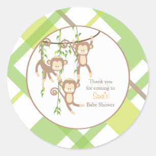 Rond Merci Sticker Baby shower des singes triplet