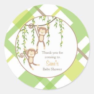 Rond Merci   Sticker Baby shower Twin Monkeys
