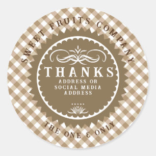 Rond Merci Sticker Brown En vichy Classic Round