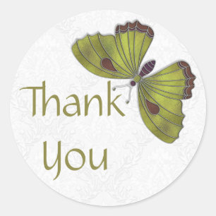 Rond Merci Sticker Papillon Brocade vert