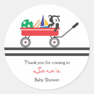 Rond Merci   Sticker pour Baby shower Little Red Wagon