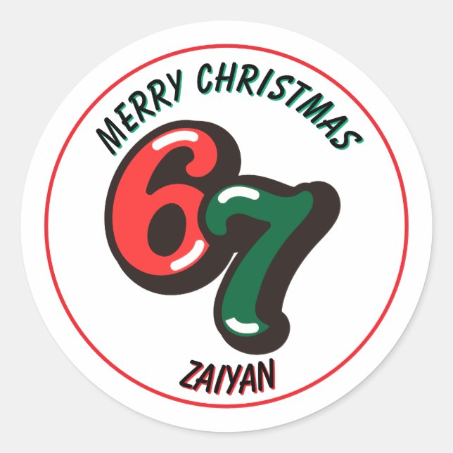 Rond Merry Christmas Sticker Numbers 6 & 7 Custom Name (Devant)