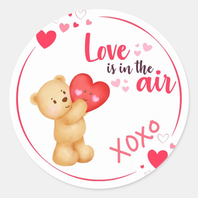 Rond Mignonne Valentines Jour Ours avec Sticker d'amour (Devant)
