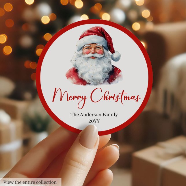 Rond Minimalist Santa Claus Holiday Gift Label Sticker (Minimalist Santa Claus Holiday Gift Label Sticker)