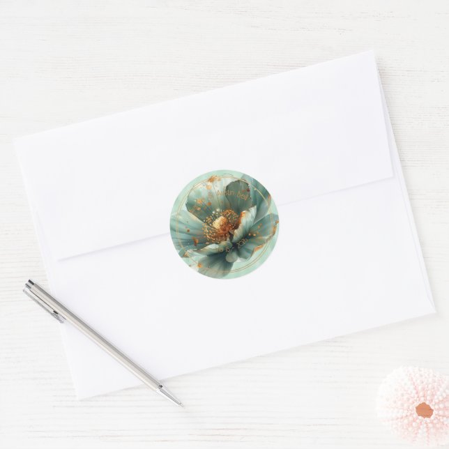 Rond Modern Minimalist Emerald and Gold Wedding Sticker (Enveloppe)