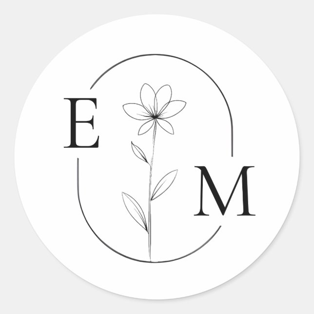 Rond Monogram Floral Minimalistic Wedding Sticker (Devant)