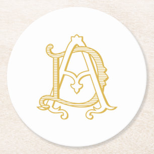 Rond monogramme AD ou DA dessous de verre antiques vint