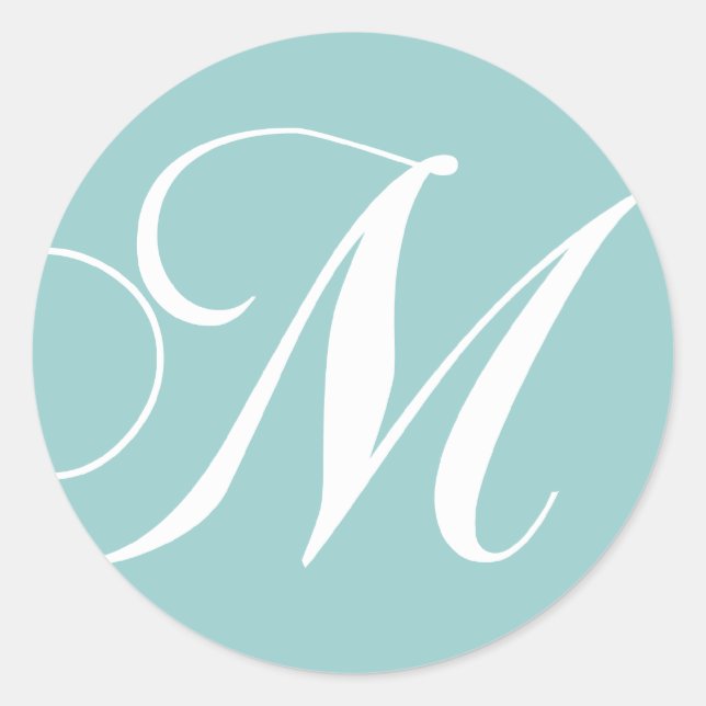 Rond Monogramme bleu blanc M Mariage Favoriser Sticker (Devant)