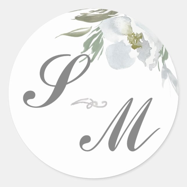 Rond Monogramme bleu Dusty Mariage Favor Sticker (Devant)