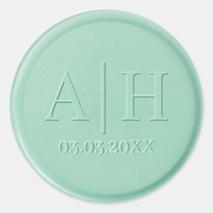 Rond Monogramme Date Mint Green Wax Seal Sticker