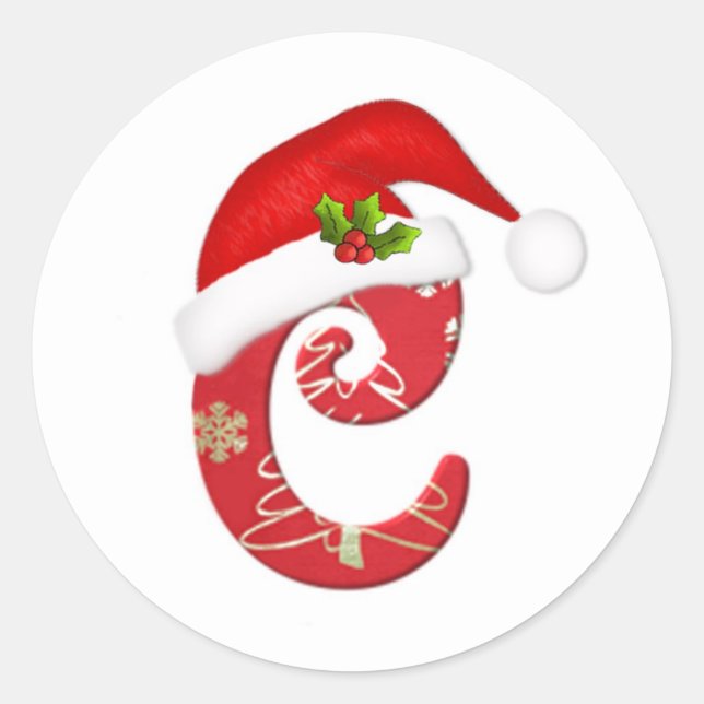 Rond Monogramme lettre C, Sticker de Noël du chapeau de (Devant)