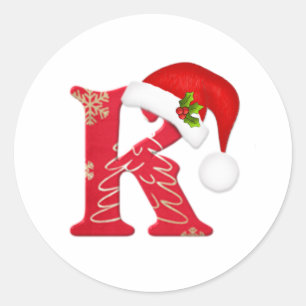 Rond Monogramme lettre K, Sticker de Noël du chapeau de