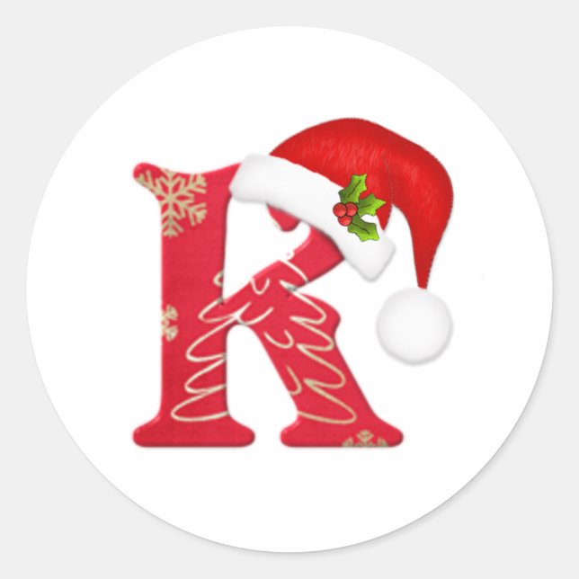 Rond Monogramme lettre K, Sticker de Noël du chapeau de (Devant)
