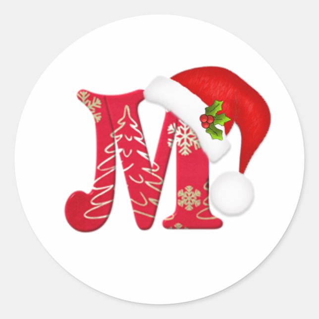 Rond Monogramme lettre M, Sticker de Noël du chapeau de (Devant)