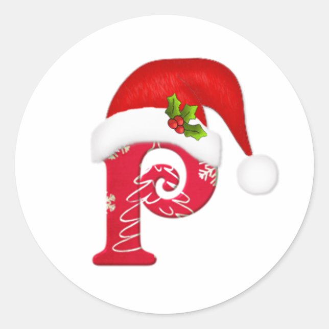 Rond Monogramme lettre P, Sticker de Noël du chapeau de (Devant)