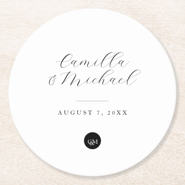 Rond Monogramme Moderne Dessous de verre de mariage élé (Devant)