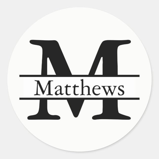 Rond Monogramme noir et blanc Nom - Sticker circulaire (Devant)