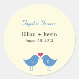 Rond Monogramme Oiseaux Mariage Faveur Sticker