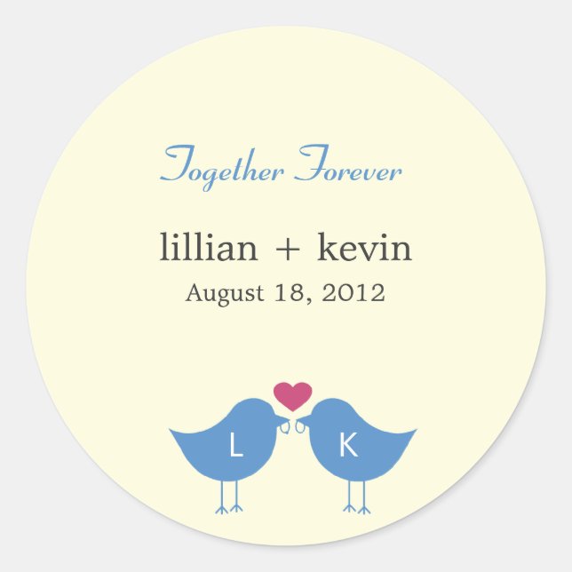 Rond Monogramme Oiseaux Mariage Faveur Sticker (Devant)