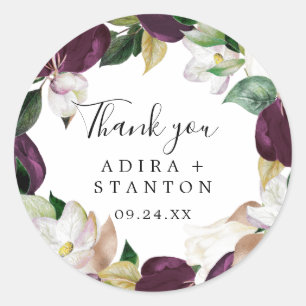 Rond Moody Purple Bloom Merci Mariage Favor Sticker