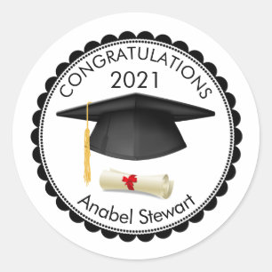 Rond Mortier noir, diplôme Votre nom Graduation Sticker