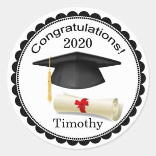 Rond Mortier noir, diplôme Votre nom Graduation Sticker
