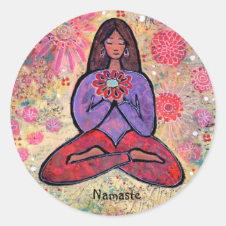 Rond Namaste Brown Haired Yoga Girl Sticker