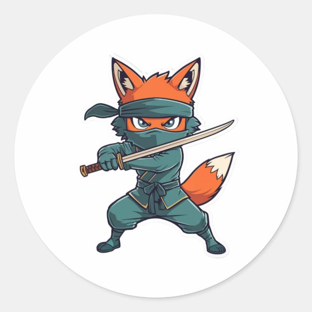 Rond Ninja Fox Sticker – Cute Fox Vinyl Decal (Devant)