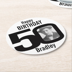 Rond Nom du joyeux anniversaire 50 et dessous de verre