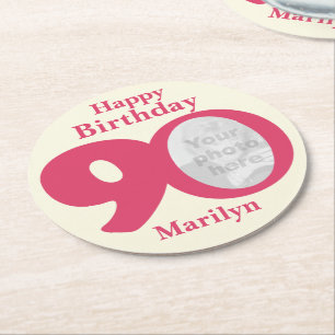 Rond Nom du joyeux anniversaire 90 et dessous de verre