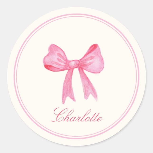 Rond Nom personnalisé Coquette Sticker Bow rose (Devant)