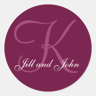 Rond Noms Bourgogne Monogramme K Mariage Faveur Sticker
