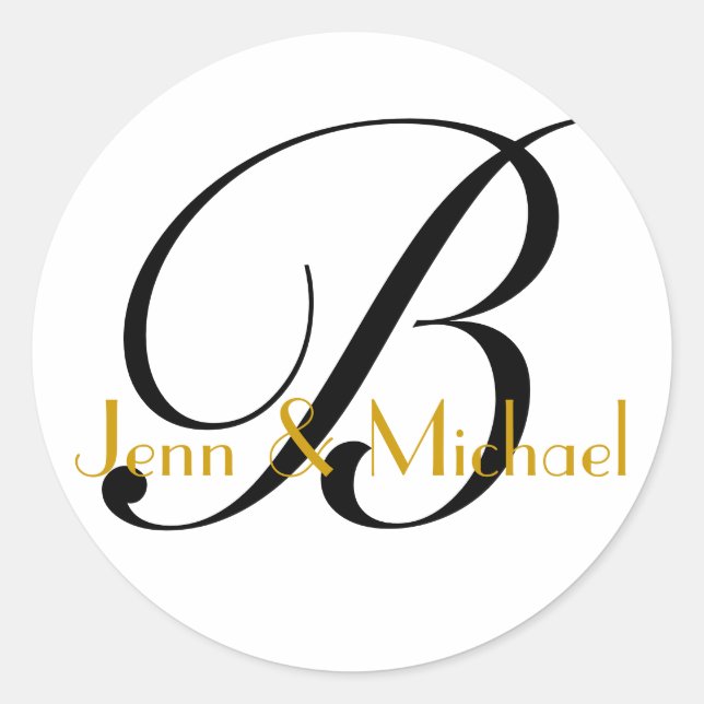 Rond Noms des mariées mariages Monogramme B Sticker Or (Devant)