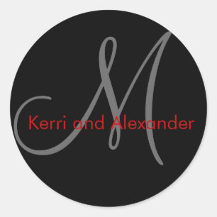 Rond Noms et monogramme initial Sticker noir et rouge