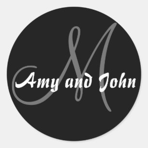 Rond Noms et Sticker Mariage Monogramme initial noir